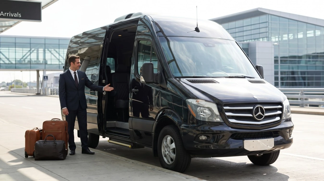 Luxury black car executive limo service waiting at Baltimore Washington International Airport BWI